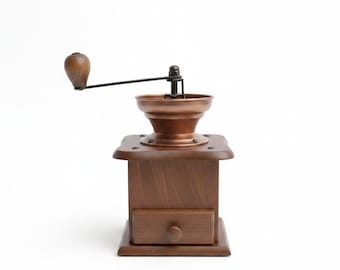 Vintage Dutch Wooden Coffee Grinder – Brass Accents, Hand-Crank Mill, Rustic Kitchen Decor