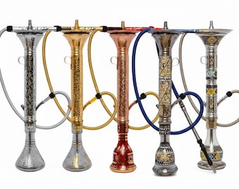 100cm Egyptian Hookah Set – Hand-Etched Metal Stem, Artistic Glass Base, Complete Accessories