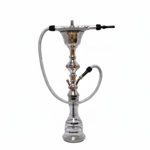 Cachimba Khalil Mamoon de 86 cm, color plata – Auténtica artesanía egipcia con detalles en oro.