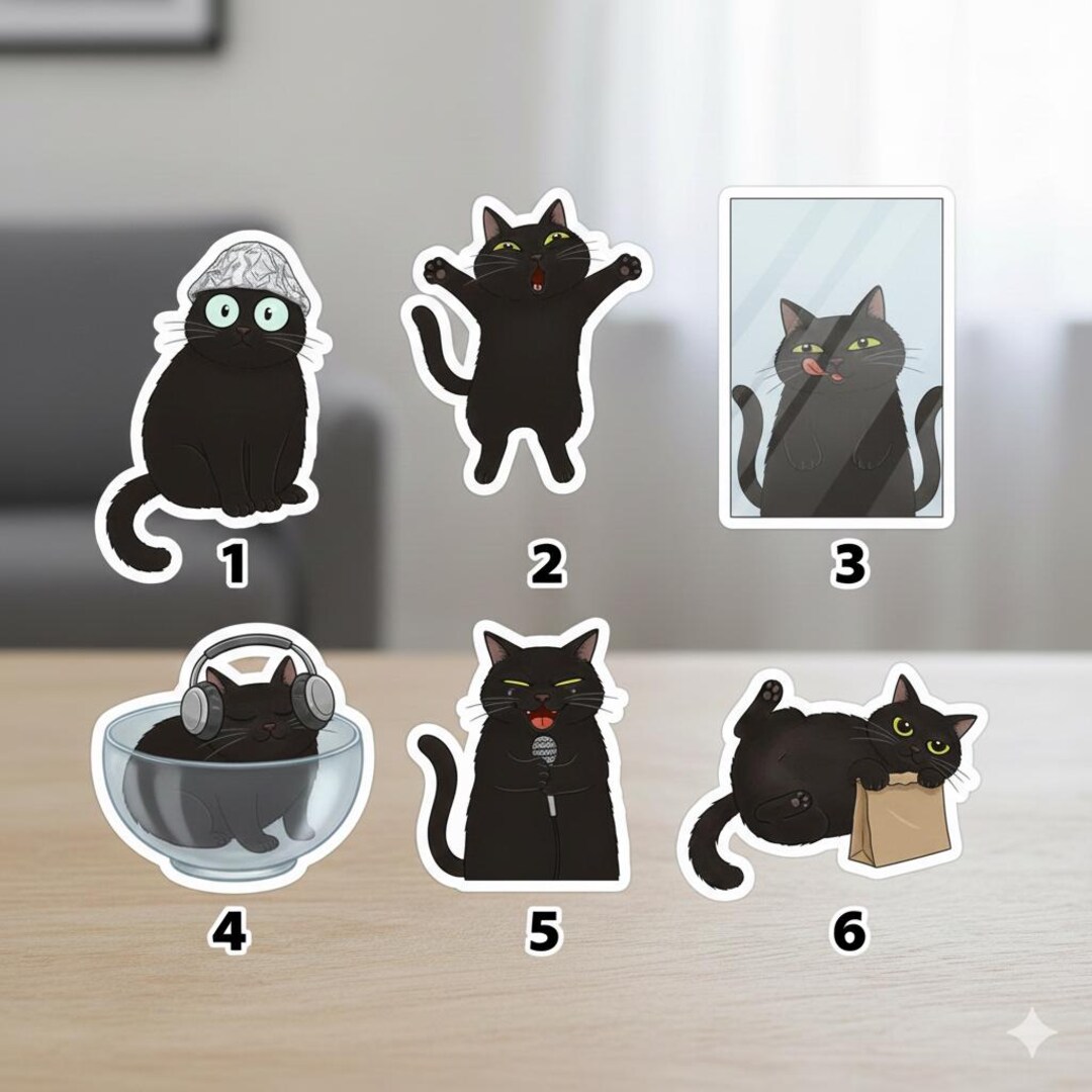 Black Cat Meme Sticker Set, Funny Cat Vinyl Waterproof Stickers, Cute ...