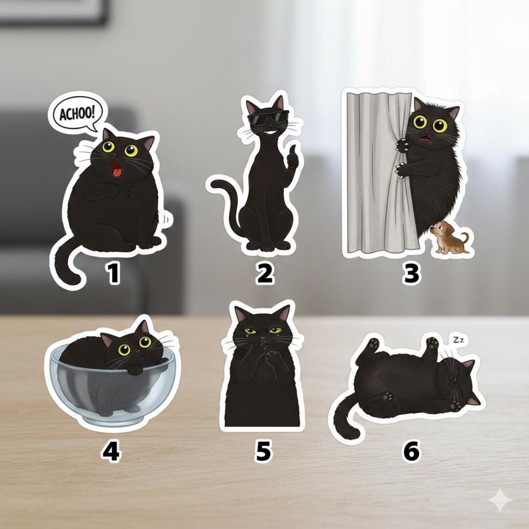 Black Cat Meme Sticker Set, Funny Black Cat Vinyl Waterproof Stickers ...