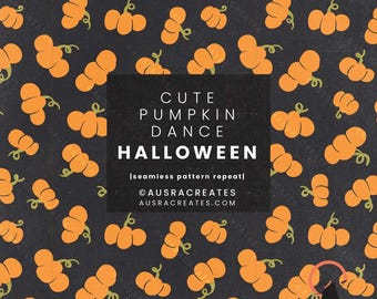 Orange spielerische Halloween-Kürbisse auf schwarzer Musterfliese - nahtloses sich wiederholendes Herbstmuster - für den persönlichen und geschäftlichen Gebrauch