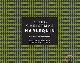 Patrón navideño geométrico retro verde con diseño de arlequín: patrón festivo sin costuras que se repite - Para uso personal y comercial (descarga digital)