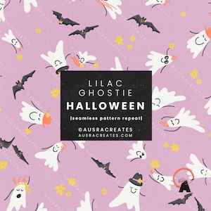 Preppy Girly Lilac Fall Halloween Boho Ghosts Pattern Tile - Seamless Repeat Tile - Digital Download for Personal & Small Business Use
