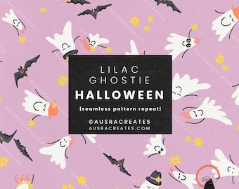 Adretter Girly Flieder Herbst Halloween Boho Geister Musterkachel - Nahtlose Wiederholungkachel - Digitaler Download für den persönlichen und kleinen geschäftlichen Gebrauch