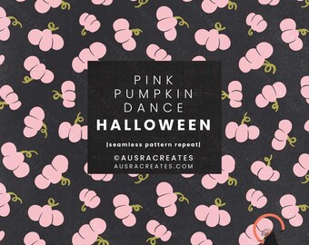 Adrette rosa spielerische Halloween-Kürbisse auf schwarzem Muster - Nahtlose Wiederholungskachel - Digitaler Muster-Download für den persönlichen und geschäftlichen Gebrauch