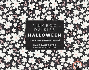 Niedliches rosa Boo Ditsy Gänseblümchen Halloween Herbst Blumenmuster - nahtlose Wiederholung digitaler Download für den persönlichen und kommerziellen Gebrauch für kleine Unternehmen