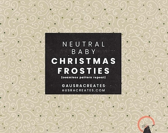 Patrón navideño neutro de garabatos de bebé escarchado: patrón festivo sin costuras en color crema beige que se repite - Uso personal y comercial (descarga digital)