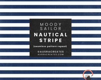 Bold Vintage Nautical Sail Dark Navy Blue Summer Seaside Beach Cabana Stripe - Seamless Repeating Pattern for Personal & Small Business Use