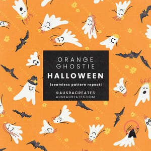 Niedliche adrette verspielte Halloween Boho Geister orange Musterkachel - sich nahtlos wiederholender Herbst digitaler Download für den persönlichen und geschäftlichen Gebrauch