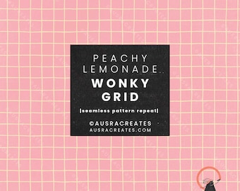 Peachy Lemonade Pink Wonky Dopamine Grid Graph Summer Faux Tile - Seamless Repeating Pattern for girly items - Personal & Small Business Use