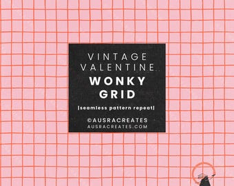 Vintage Valentines Pink Hot Red Wonky Dopamine Grid Graph Tiles - Seamless Repeating Pattern for girly items - Personal & Small Business Use