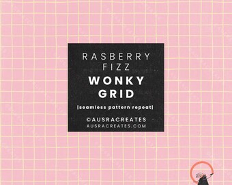 Rasberry Fizz Pink Yellow Wonky Grid Graph Summer Faux Tile - Seamless Repeating Pattern for girly items - Personal & Small Business Use