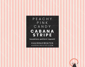 Peachy Pink Candy Light Cream Cabana Candy Stripe  - Seamless Repeating Pattern Preppy Beach Summer items - Personal and Small Business Use