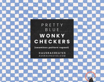 Pretty Blue Wonky Checkerboard Coastal Summer Gingham - Seamless Repeating Pattern for more than cute kids - Personal & Small Business Use
