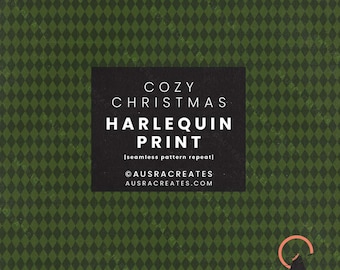 Patrón navideño geométrico arlequín verde intenso: patrón festivo sin costuras que se repite - Para uso personal y comercial (descarga digital)
