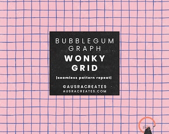 Dopamine Bubblegum Pink Blue Wonky Summer Grid Graph Print   - Seamless Repeating Pattern for girly items - Personal & Small Business Use