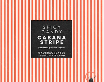 Red Hot Candy Bright Red and Cream Cabana Stripe  - Seamless Repeating Pattern for Personal & Small Business Use