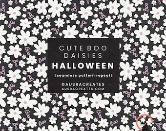 Niedliches Boo Ditsy Gänseblümchen Halloween Herbst Blumenmuster - Nahtlose Wiederholungskachel - Digitaler Download für den persönlichen und kommerziellen Gebrauch für kleine Unternehmen