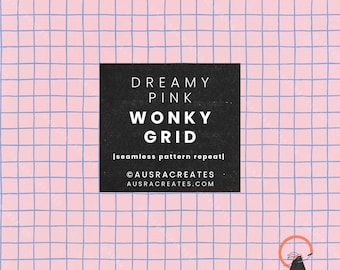 Cute Dreamy Pink Sky Blue Wonky Grid Dopamine Summer Faux Tile  - Seamless Repeating Pattern for girly items - Personal & Small Business Use