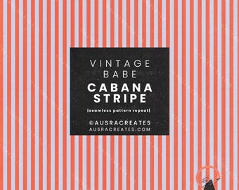 Vintage Sports Babe Bold Red Sky Blue Summer Poolside Beach Cabana Stripe  - Seamless Repeating Pattern for Personal & Small Business Use