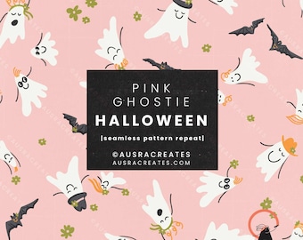 Niedliche adrette rosa spielerische Halloween Boho Geister-Musterfliese - Nahtlos wiederholendes Mädchen-Fallmuster - für den persönlichen und geschäftlichen Gebrauch