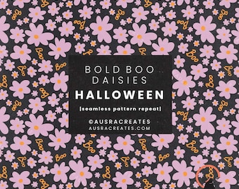 Bold Boo Ditsy Gänseblümchen Halloween Herbst Blumenmuster Nahtlose Wiederholung Tile - digitaler Download für den persönlichen und kommerziellen Gebrauch für kleine Unternehmen