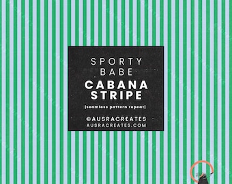 Vintage Sports Babe Kelly Green Sky Blue Summer Poolside Beach Cabana Stripe  - Seamless Repeating Pattern for Personal & Small Business Use