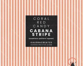 Coral Red Candy Summer Coastal Beach Cabana Candy Stripe  - Seamless Repeating Pattern Beach Girl Holiday - Personal and Small Business Use