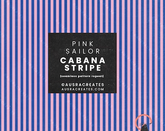 Vintage Sports Bold Blue Pink Summer Poolside Beach Cabana Stripe  - Seamless Repeating Pattern for Personal & Small Business Use
