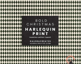 Patrón navideño geométrico arlequín verde oscuro: patrón festivo sin costuras que se repite - Para uso personal y comercial (descarga digital)