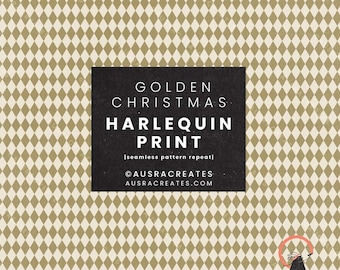 Diseño navideño geométrico arlequín de Gold Bras: Bronce sobre crema. Patrón festivo sin costuras que se repite - Uso personal y comercial (descarga digital).