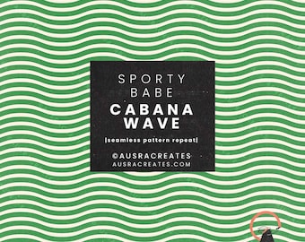 Retro Sports Coast Dopamin Candy Retro Cabana Wave Stripe in grüner Creme - Nahtlos wiederholende Musterfliese - persönlicher und kleiner geschäftlicher Gebrauch