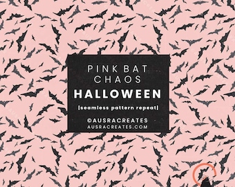 Niedliche rosa verstreute Halloween-Fledermausmusterfliese schwarz rosa Nahtlose Musterfliese - digitaler Download für den persönlichen und geschäftlichen Gebrauch