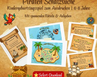 Búsqueda del tesoro pirata para niños (6-8 años) | Búsqueda del tesoro para fiestas de cumpleaños infantiles | Juego de búsqueda del tesoro imprimible y juego de interior