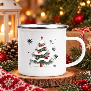 Weihnachtsbecher aus Emaille – 350 ml, Vintage-Weihnachtsdesign, Geschenkidee