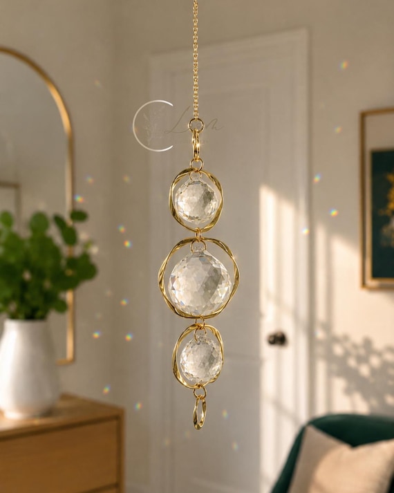 Bangle Sun Catcher | Hanging Gold Crystal Prism | Sun Window Hanger | Spiral Hoop | Aura Rainbow | Bridesmaid Gift