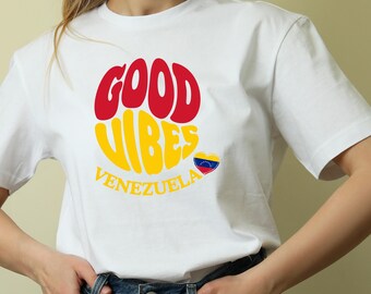 Venezuela Good Vibes Retro Shirt | Venezuela Souvenir Gift, Flag Heart Groovy Tee for Travelers