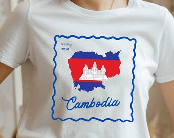 Cambodia Souvenir Shirt with Map | Retro Cambodia Gift for Travelers, Southeast Asia Vacation Tee