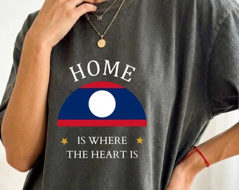 Laos Shirt Home is Where the Heart Is | Laos Gift, Retro Laos Flag Tee, Lao Heritage Souvenir Apparel