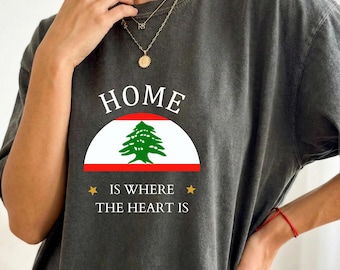 Lebanon Gift Souvenir Shirt - Home is Where the Heart Is | Lebanon Heritage Flag Tee, Lebanese Pride Retro Apparel