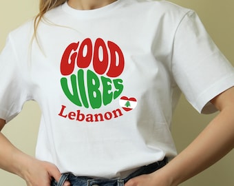 Lebanon Good Vibes Retro Shirt | Lebanon Souvenir Gift, Flag Heart Groovy Tee for Travelers