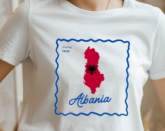 Albania Souvenir Shirt with Map | Retro Albania Gift for Travelers, Balkan Heritage Flag Tee