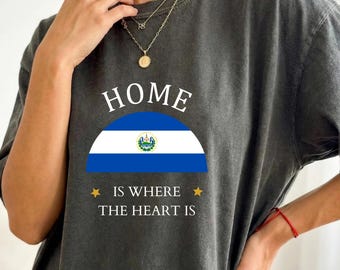 El Salvador Shirt Home is Where the Heart Is | El Salvador Gift, Retro Heritage Flag Tee, San Salvador Travel Souvenir