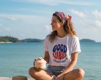Good Vibes Thailand Shirt | Retro Thai Souvenir Tee, Bangkok Travel Gift, Thailand Flag Heart Top, Southeast Asia Trip