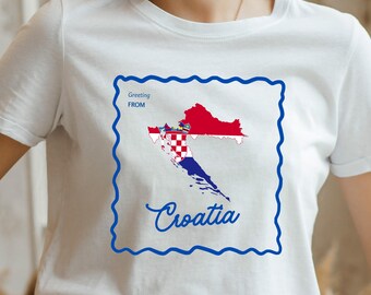Croatia Souvenir Shirt with Map and Flag | Retro Croatia Gift, Mediterranean Travel Vacation Tee