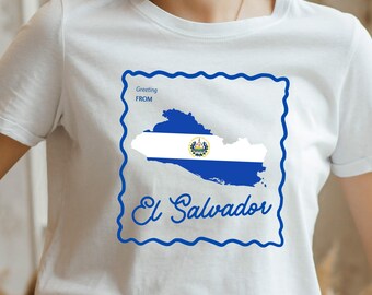 El Salvador Souvenir Shirt with Map and Flag | Retro El Salvador Gift for Travelers, Central America Pride Tee