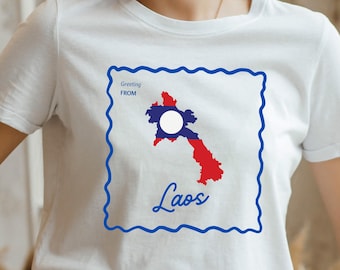 Laos Souvenir Shirt with Map silhouette | Retro Laos Gift for Travelers, Southeast Asia Vacation Tee