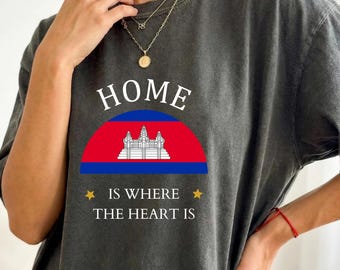 Cambodia Tshirt Home is Where the Heart Is | Cambodia Shirt, Cambodia Gift, Khmer Heritage Flag Tee, Retro Souvenir
