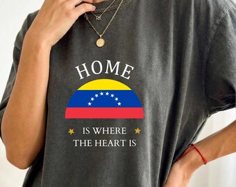 Venezuela Gift Souvenir Shirt - Home is Where the Heart Is | Venezuela Heritage Flag Tee, Retro Expat Apparel